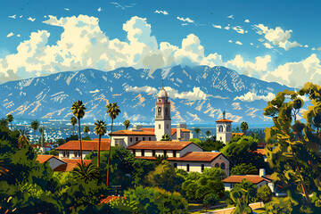 Santa Barbara flat vector city skyline illustration