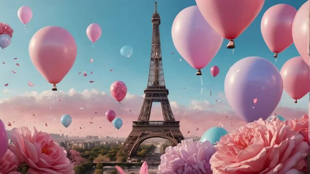 Balloons and flowers Eiffel Tower Paris fantasy
