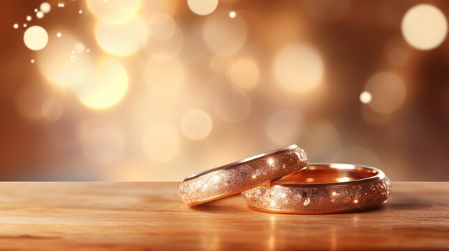 Luxurious wedding bands on luminous backdrop with elegant blank space for personalized text