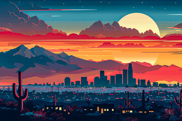 Tucson flat vector city skyline sunset illustration