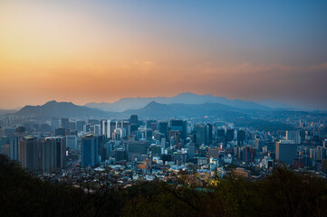 Downtown Seoul, South Korea Cityscape during sunset