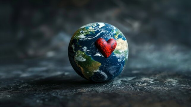 Earth Globe: A photo of a Earth globe with a heart-shaped symbol on it