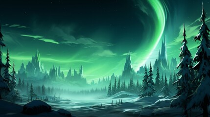 Enchanting phenomenon vibrant aurora borealis lighting up the night sky in a spectacular display - obrazy, fototapety, plakaty