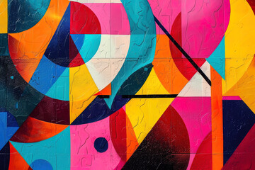 Farbenfrohe Abstrakte Geometrie aus bunten Formen und dynamischen Mustern - obrazy, fototapety, plakaty
