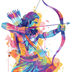 vector illustration of Lord Rama with message in hindi Shri Ram Navami with Bow & Arrow with celebration vector elements for card, greeting ,poster PNG design	 - obrazy, fototapety, plakaty