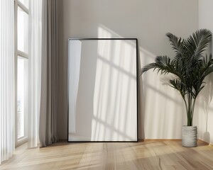 mockup of an empty blank white poster frame