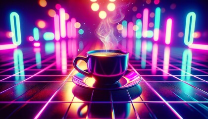 Coffee Cup, Espresso Glow, Coffee & Neon, Coffee Neon Lux, Cofee, Neon Coffee Time, Latte Light Show, Cyber Coffee Cup, Neon Mocha Art