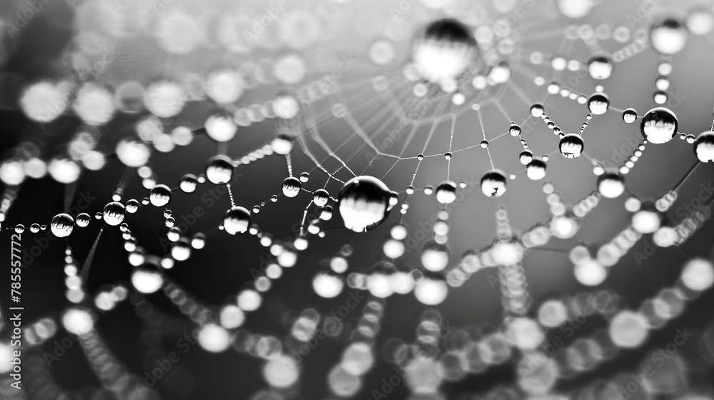 Wall mural textures and patterns: a photo macro close-up of raindrops on a spider web