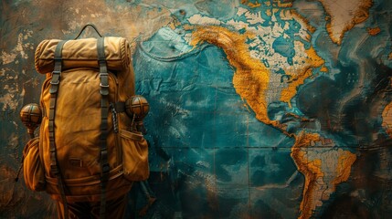 Travel and Tourism: A photo of a travelers backpack and a globe