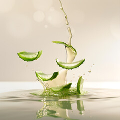 Splash of Aloe Vera juice with pieces of it close-up, realistic illustration, generative ai - 785557997