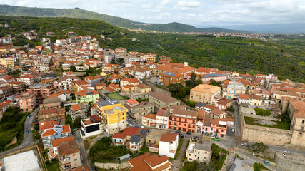 Aerial view of Nicotera, an Italian municipality located in the province of Vibo Valentia in Calabria, Italy.