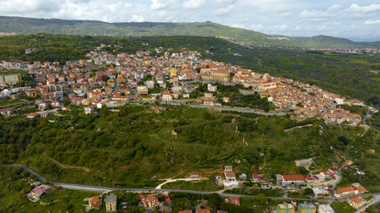 Fototapeta na wymiar Aerial view of Nicotera, an Italian municipality located in the province of Vibo Valentia in Calabria, Italy.