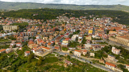 Aerial view of Nicotera, an Italian municipality located in the province of Vibo Valentia in Calabria, Italy. - obrazy, fototapety, plakaty