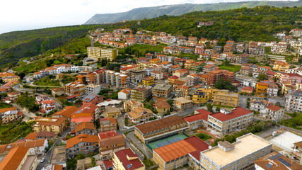 Aerial view of Nicotera, an Italian municipality located in the province of Vibo Valentia in Calabria, Italy. - obrazy, fototapety, plakaty