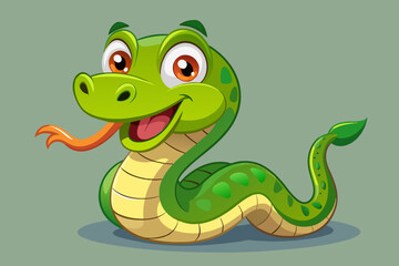 Fototapeta premium Playful cartoon depiction of a green snake, exuding humor and charm with its quirky characteristics and lively expression