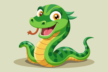Playful cartoon depiction of a green snake, exuding humor and charm with its quirky characteristics and lively expression