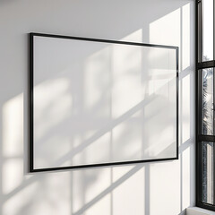 A blank frame on a wall with sunlight casting shadows, ideal for mockup display.