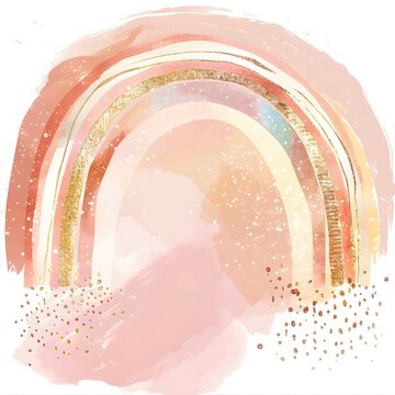 Pastel Rainbow With Glitter And Gold Accents, Clipart On White Background