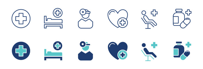 simple health care icon vector set medical cross hospital patient treatment with medicine signs illustration for web and app - obrazy, fototapety, plakaty
