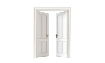 Open white double door on transparent background.