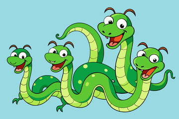 Playful cartoon depiction of A green snake, exuding humor and charm with its