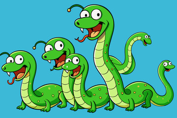 Playful cartoon depiction of A green snake, exuding humor and charm with its