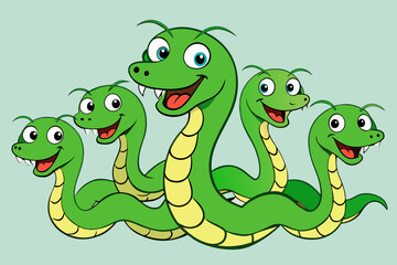 Playful cartoon depiction of A green snake, exuding humor and charm with its