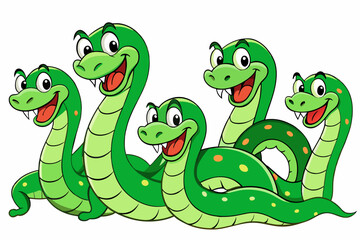 Playful cartoon depiction of A green snake, exuding humor and charm with its