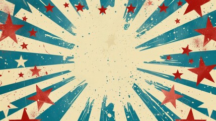 A captivating retro-styled image showcasing a burst of American flag colors and stars, evoking a sense of patriotism and nostalgia
