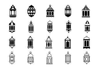 Islamic Lantern Silhouette Icon Set
