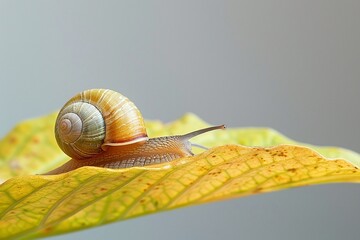 A minimalist, Zenlike representation of a snail on a leaf, focusing on the harmony between movement and stillness