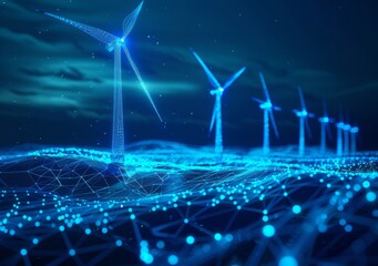 Fototapeta premium A windmill made of glowing triangles