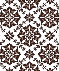 Fototapeta premium Brown and white flower pattern on white background