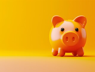 piggy bank on minimalist orange pastel background, copy space finance bank concept, save money business strategy