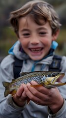 Delighted Young Angler Proudly Displays Their First Catch while Experiencing the Wonders of Nature