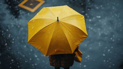 A person holding a yellow umbrella in the rain.