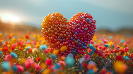 a heart symbol composed of vibrant multi-colored balls representing the boundless beauty of love and happiness