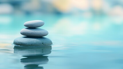 Obraz na płótnie Canvas Zen stones in water, a classic symbol of spa wellness, captured in a simple, minimalist layout, perfect for a calming 4k background