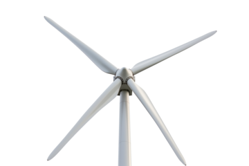 Modern Wind Turbine Against Clear Sky Isolated on White