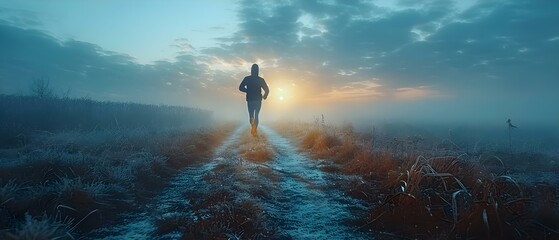 Morning Run: Solitude and Vitality at Dawn. Concept Fitness, Health, Solitude, Morning routine