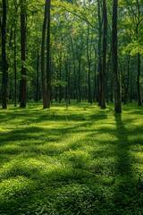 Fototapeta premium Dense green forest with abundant trees