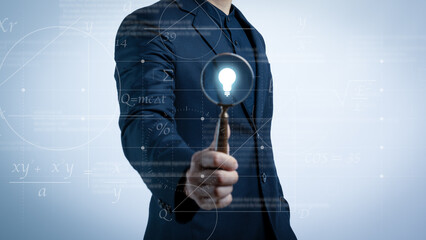 success businessman hold light bulb for good idea.brainstorming creative. Idea innovation and...