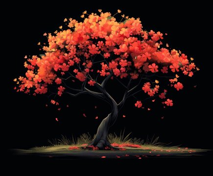 Tree painting with red leaves