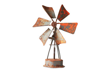 Rustic Windmill Model with Peeling Paint Isolated on White