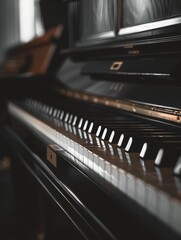 Close-up image of a black piano.