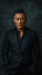 Fototapeta premium Man in black suit posing for picture
