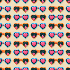 Seamless 90's pattern with striped sunglasses, vector background