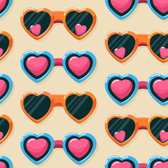Seamless 90's pattern with striped sunglasses, vector background