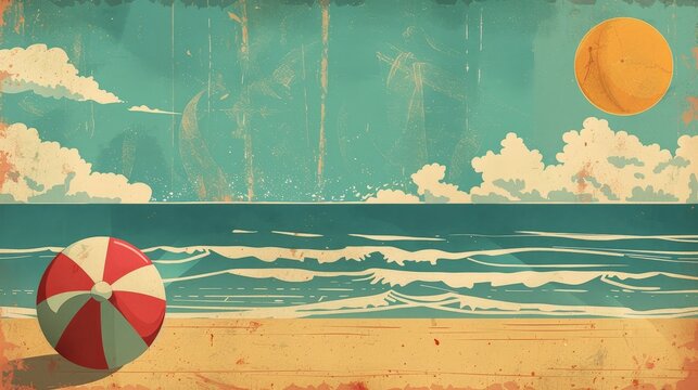 retro summer art beach background with happy cute theme