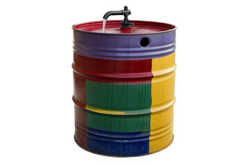 Rainwater Barrel with Faucet in Vibrant Colors Isolated on White
